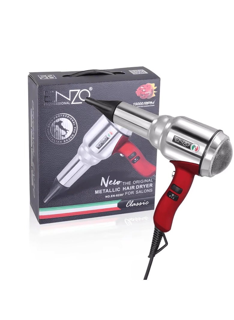 ENZO Professional - ENZO EN-8228 2000W SILVER Professional Hair Dryer – Ionic Technology, 3 Heat Settings, 2 Speed Settings, and Concentrator Nozzle-Intl Version - Image 1