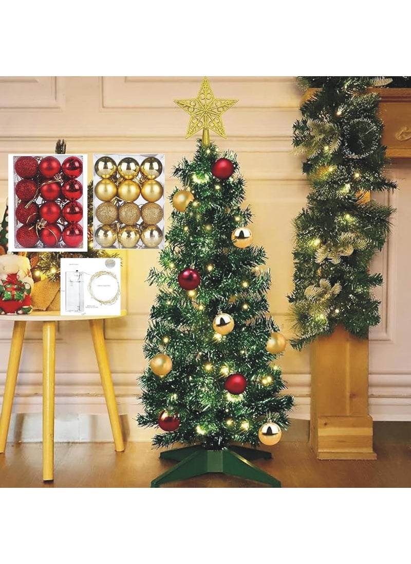 Lazybeee LAZYBEEE 3Foot Christmas Tree with LED Lights 24 Ornament Balls Stable Stand Artificial Mini Xmas Tree for IndoorOutdoor Holiday Dcor Themed Parties Home  - Image 1