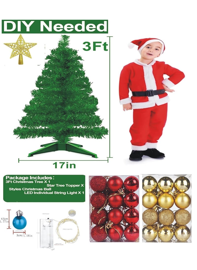 Lazybeee LAZYBEEE 3Foot Christmas Tree with LED Lights 24 Ornament Balls Stable Stand Artificial Mini Xmas Tree for IndoorOutdoor Holiday Dcor Themed Parties Home  - Image 4