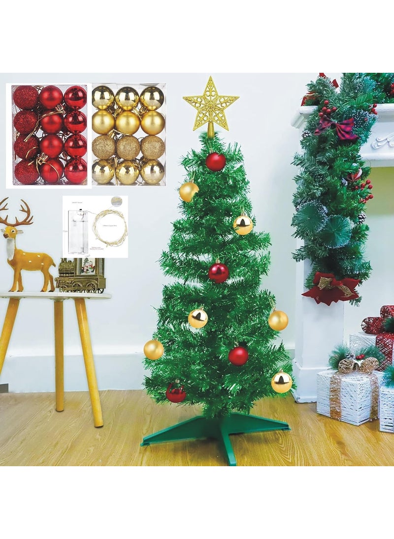 Lazybeee LAZYBEEE 3Foot Christmas Tree with LED Lights 24 Ornament Balls Stable Stand Artificial Mini Xmas Tree for IndoorOutdoor Holiday Dcor Themed Parties Home  - Image 2