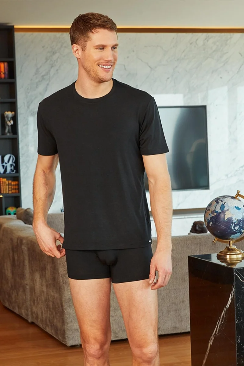بلاك سباد Men's Silver Short Sleeve Black T-Shirt 9306