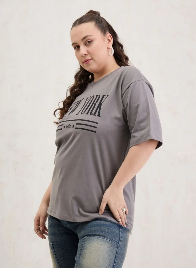 SASSAFRAS Grey Graphic T-Shirt for Women