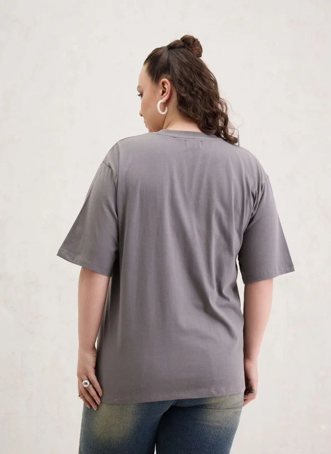 SASSAFRAS Grey Graphic T-Shirt for Women