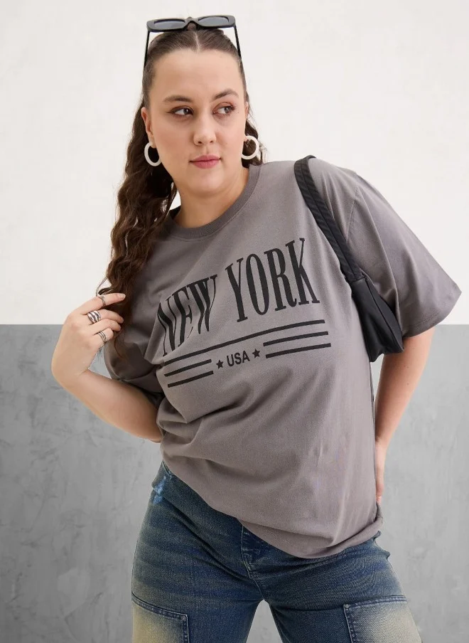 SASSAFRAS Grey Graphic T-Shirt for Women