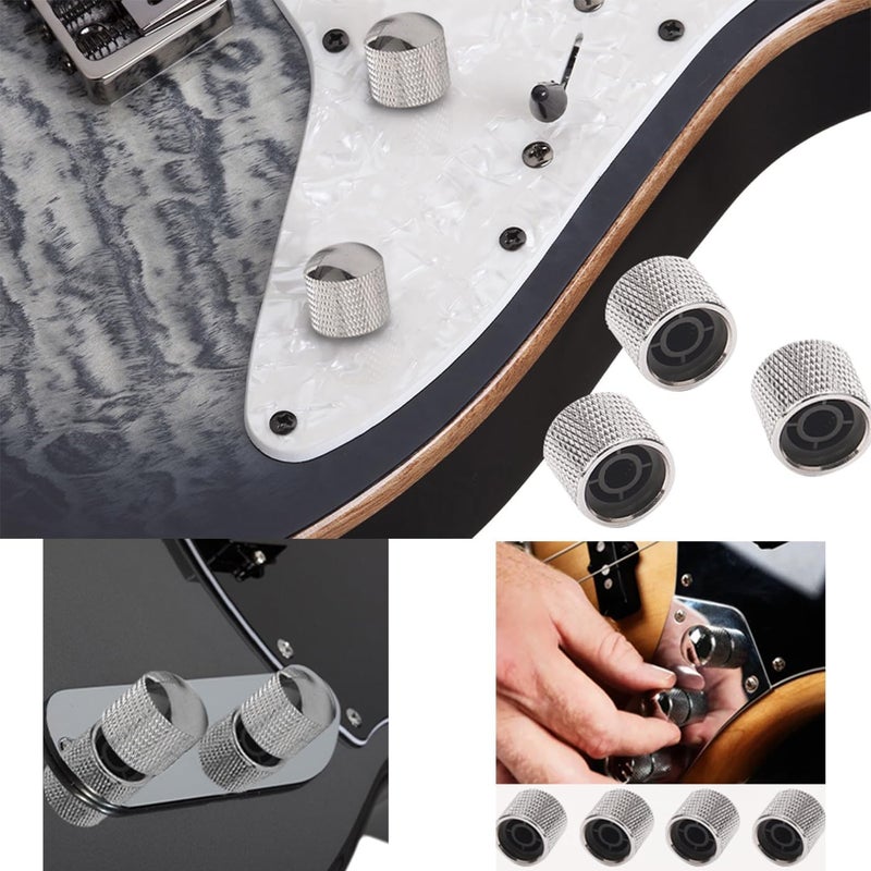Swhmc 4Pcs Metal Guitar Knobs Volume Tone Control Knob Dome Tone Knobs for Electric Guitar Bass Replacement Parts, Silver - Image 4