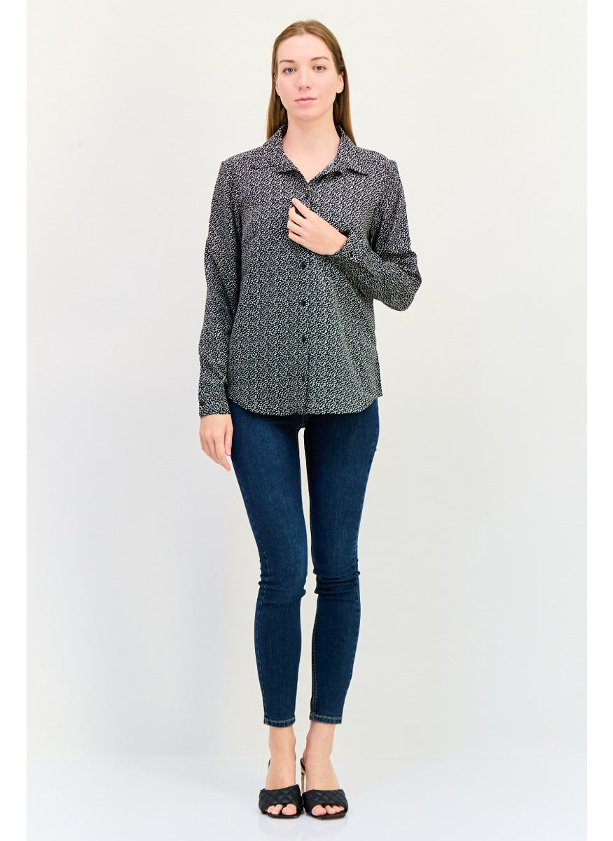 BRAVE SOUL Women Spread Collar Long Sleeves Allover Print Shirt, Multicolor  - Image 3
