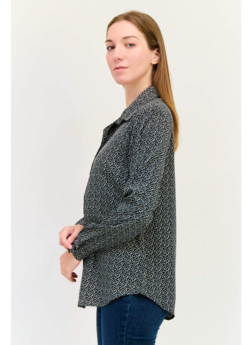 BRAVE SOUL Women Spread Collar Long Sleeves Allover Print Shirt, Multicolor  - Image 4