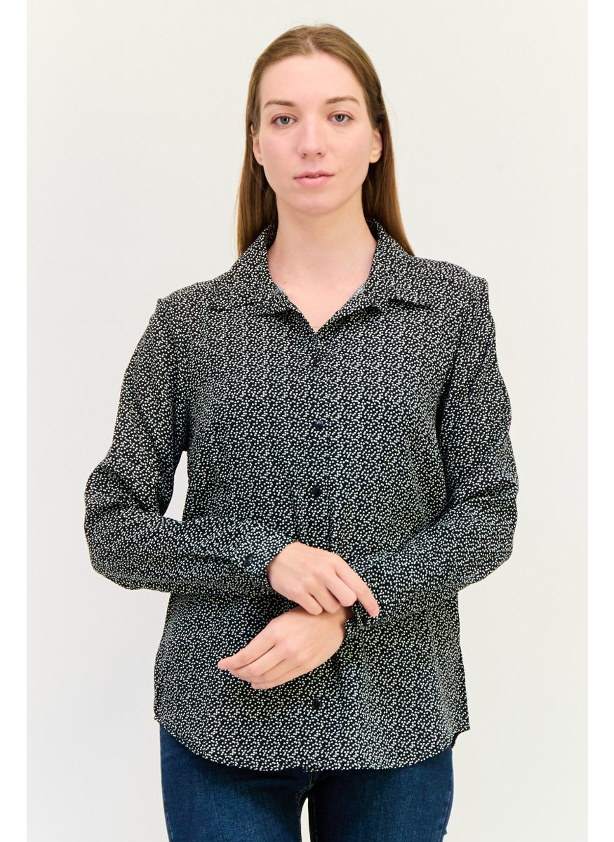 BRAVE SOUL Women Spread Collar Long Sleeves Allover Print Shirt, Multicolor  - Image 1