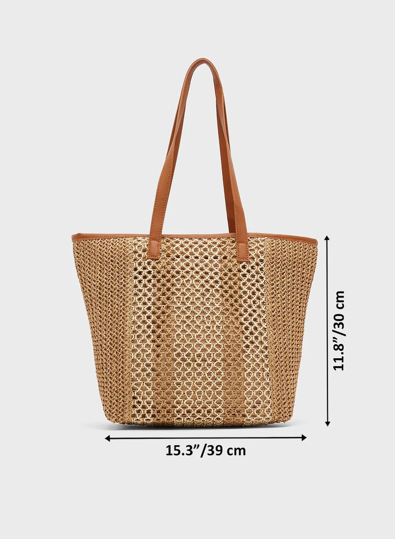 جينجر Raffia Woven Structured Tote