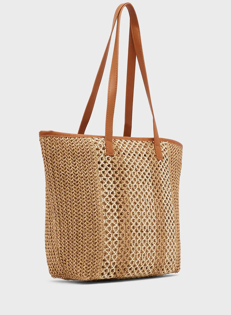 جينجر Raffia Woven Structured Tote