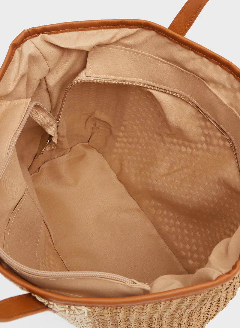 جينجر Raffia Woven Structured Tote