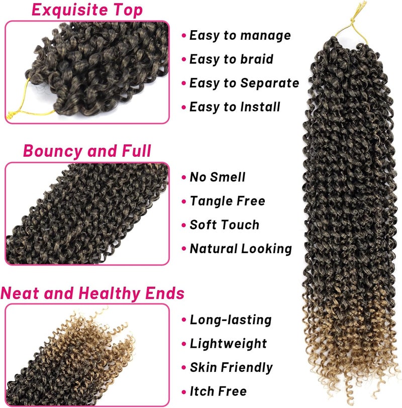 Dorsanee Ombre Honey Blonde Passion Twist Hair 18 Inch 7 Packs Water Wave Crochet Hair Long Bohemian Curly Braiding Hair for Butterfly Locs, Faux Locs, Boho Style Spring Twist Crochet Braids (T27#) - Image 5