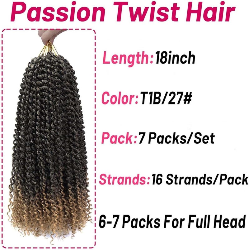 Dorsanee Ombre Honey Blonde Passion Twist Hair 18 Inch 7 Packs Water Wave Crochet Hair Long Bohemian Curly Braiding Hair for Butterfly Locs, Faux Locs, Boho Style Spring Twist Crochet Braids (T27#) - Image 3