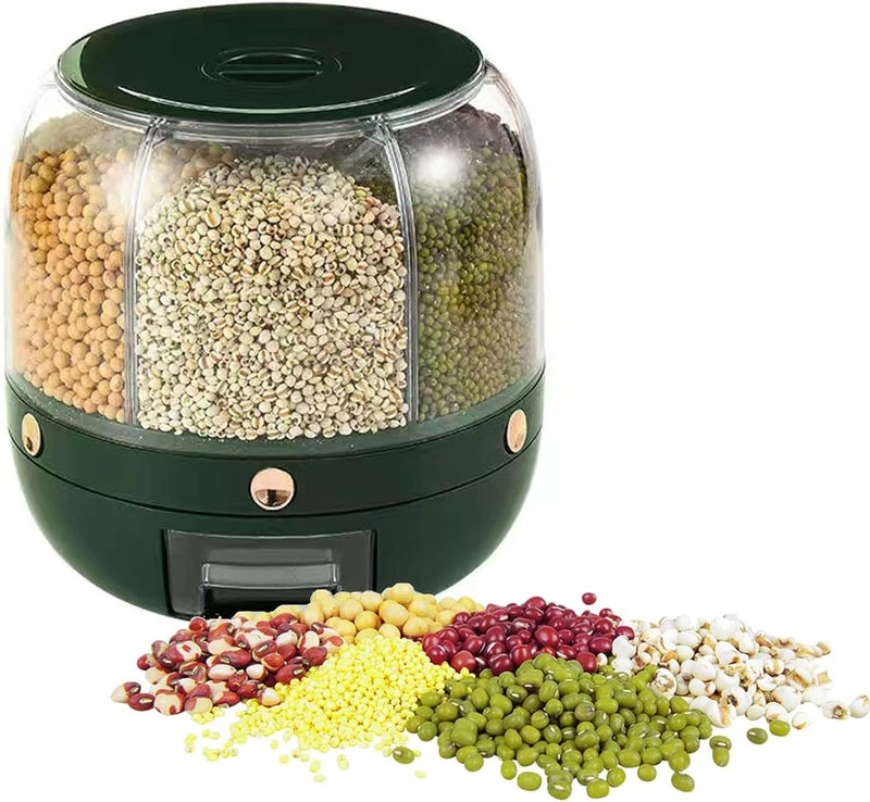 MUGATH 6 Grid Rotating Food Dispenser Rotating Rice Bucket Rice Storage Tank Cereal Dispenser Rice Dispenser Stackable Food Storage Containers OneClick Rice Picking Green 5 Kg - Image 1