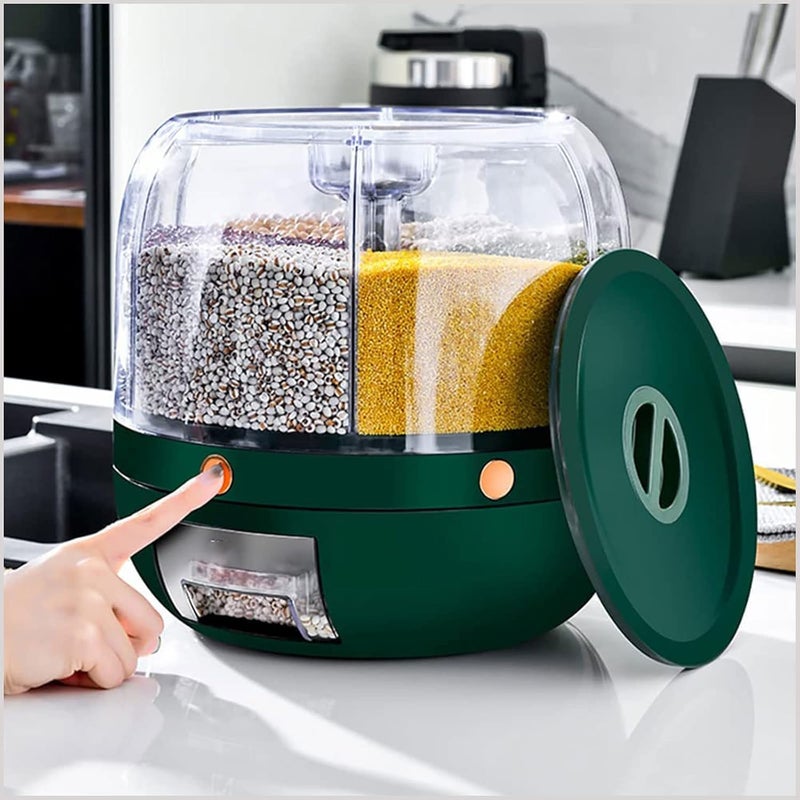 MUGATH 6 Grid Rotating Food Dispenser Rotating Rice Bucket Rice Storage Tank Cereal Dispenser Rice Dispenser Stackable Food Storage Containers OneClick Rice Picking Green 5 Kg - Image 2