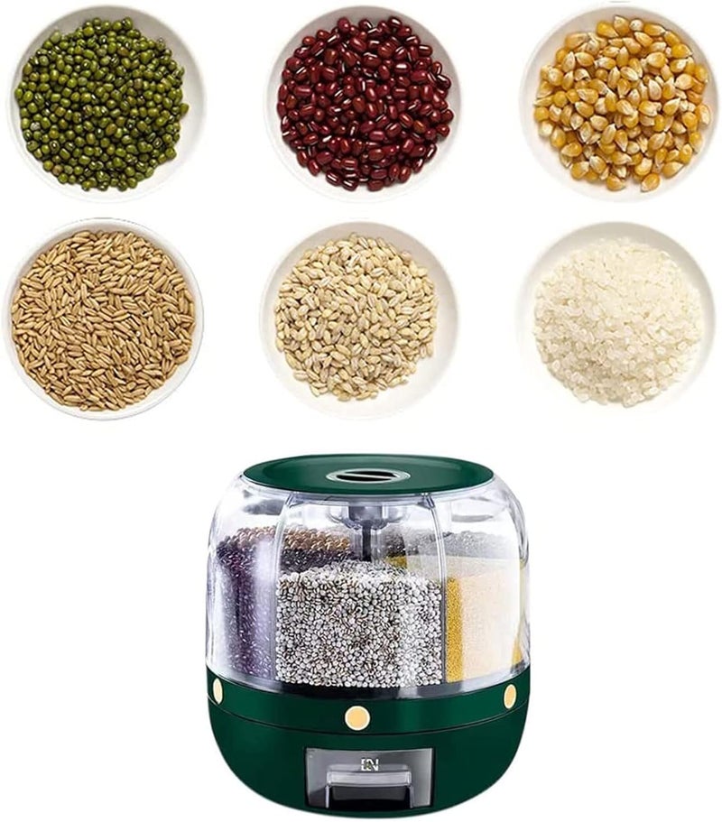 MUGATH 6 Grid Rotating Food Dispenser Rotating Rice Bucket Rice Storage Tank Cereal Dispenser Rice Dispenser Stackable Food Storage Containers OneClick Rice Picking Green 5 Kg - Image 4