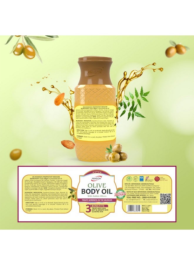 Nimson Olive Body Oil. For Deep Moisturization, Soothing Relief, With Italian Olives, Hydrating Formula, Dry Skin, Radiant Glow, Ethically Sourced - 200ml - Image 3