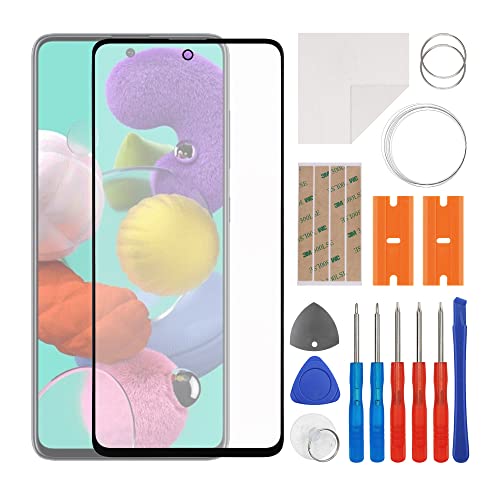 SWARK Front Screen Glass Outer Panel Lens Replacement +OCA Compatible with Samsung Galaxy A51 SM-A515 & A51 5G SM-A516 (No LCD Screen and Touch Digitizer) with Repair Kit - Image 1
