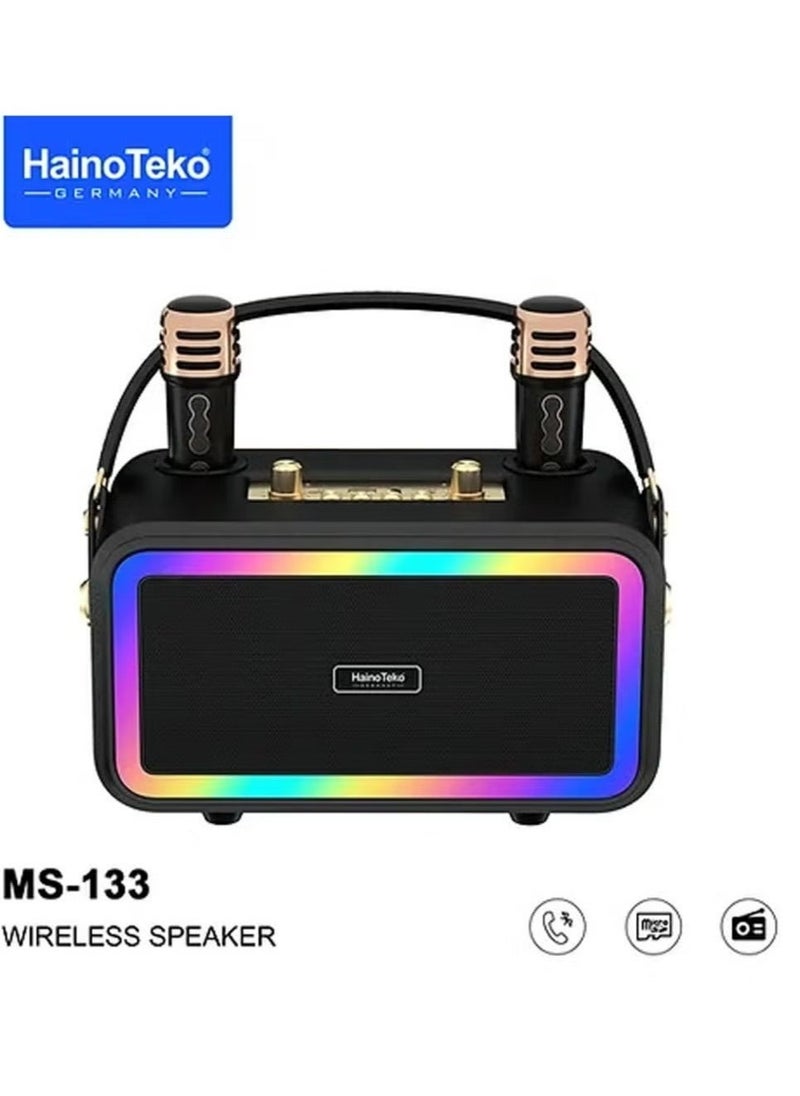 Haino Teko MS133 Portable Bluetooth Wireless Speaker with 2 Wireless Microphones – High-Quality Sound, Bluetooth Connectivity, and Karaoke Function for Parties, Outdoor Events, and Home Use  - Image 2