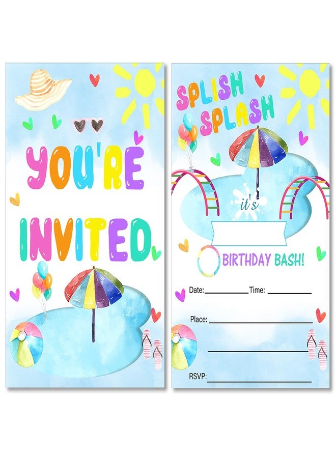 Soiceu Splish Splash Pad Birthday Invitations with Envelopes Set of 20 Summer Pool Theme Birthday Party Invites Fill in Blank - Image 2