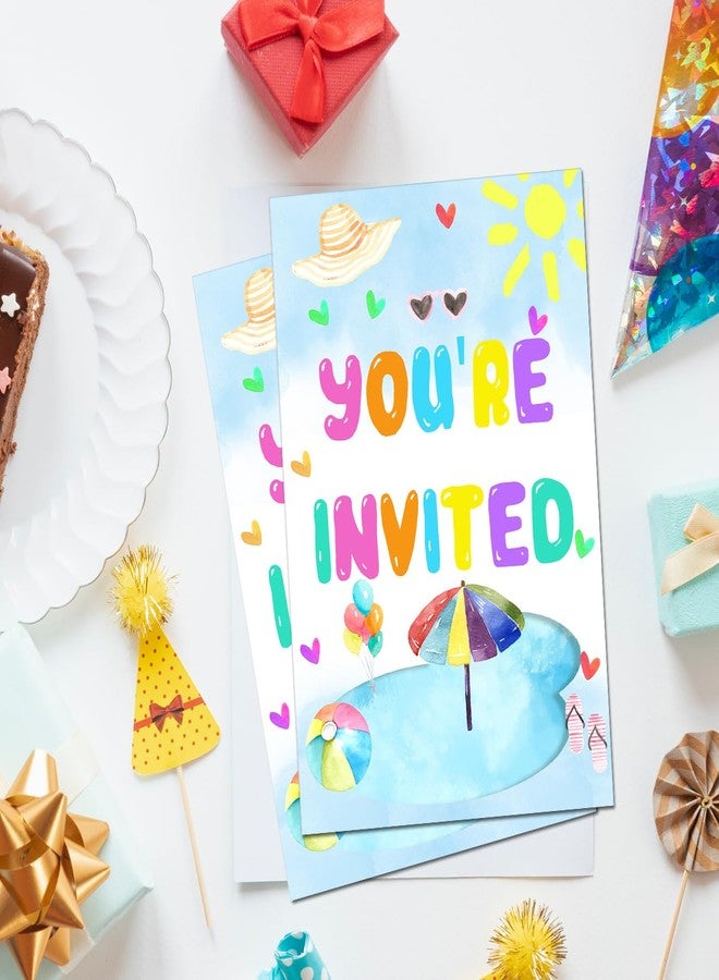 Soiceu Splish Splash Pad Birthday Invitations with Envelopes Set of 20 Summer Pool Theme Birthday Party Invites Fill in Blank - Image 3