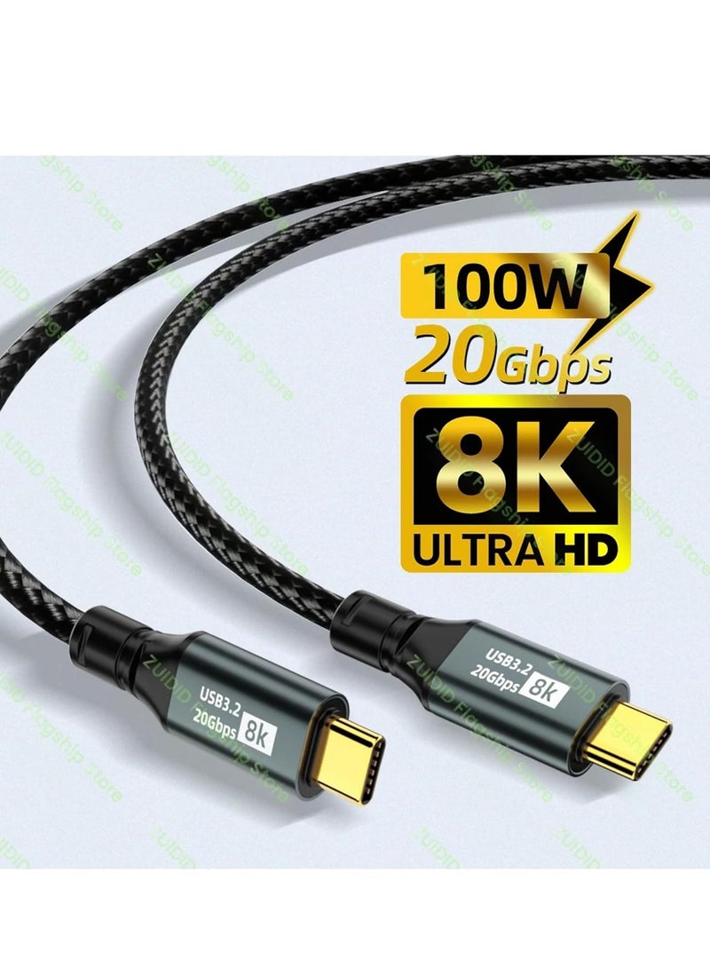 PD Fast Charging Cable - Data Cable - USB C to Type-C - 3.2 - 3rd Gen - Thunderbolt 3 - E-Marker Chip - 20 Gbps - 8K @ 60Hz - Voltage - 5 Amp - 100W - 0.5m - Black - Image 4