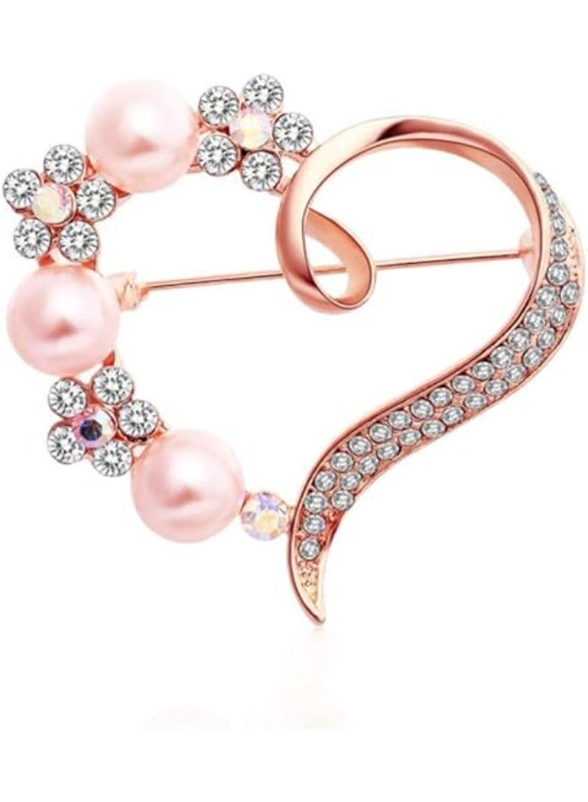 Goolsky Heart Brooch For Women Cluster Pave Clear Crystal Love Heart Pearl Brooch Pin Wedding Party Clothes Accessories - Image 1