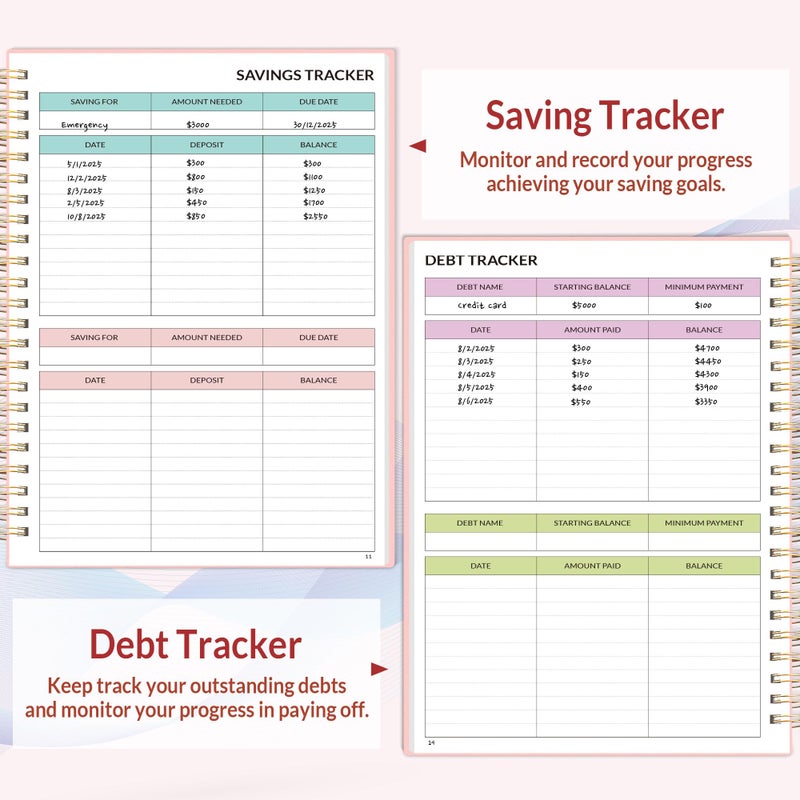 SUNEE Budget Planner - Monthly Budget Book with Expense Tracker Notebook, Undated 12 Month Bill Organizer & Finance Planner to Manage Your Money, A5(6.4" x 8.3") Account Book with Colorful Tab, Pink - Image 5