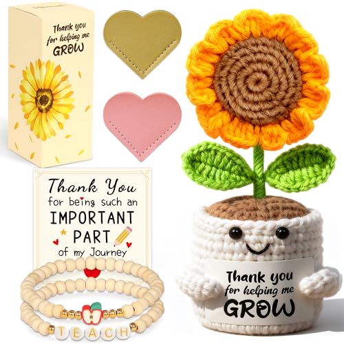 itswordpiz Teacher Appreciation Gifts for Women Thank You Teacher Gifts Handmade Crochet Sunflower with Positive Message for Teacher Appreciation Week End of Year Teacher Gifts Christmas Valentines - Image 1