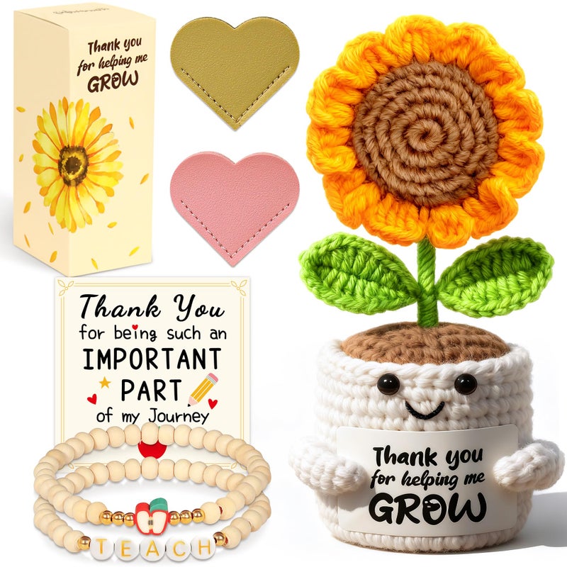 itswordpiz Teacher Appreciation Gifts for Women Thank You Teacher Gifts Handmade Crochet Sunflower with Positive Message for Teacher Appreciation Week End of Year Teacher Gifts Christmas Valentines - Image 2