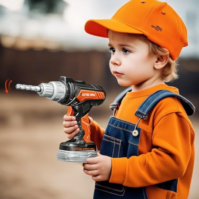 مجموعة أدوات للأطفال 3-5، مثقاب كهربائي لعبة وخوذة، نظارات واقية، قناع، مجموعة أدوات البناء للعب، هدايا عيد ميلاد للأولاد والبنات بعمر 3 4 5+ - Image 2