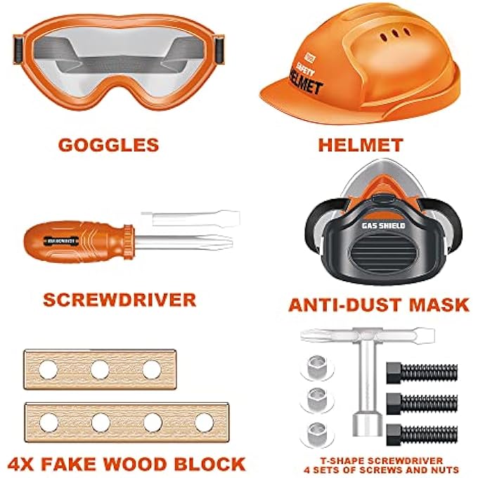 مجموعة أدوات للأطفال 3-5، مثقاب كهربائي لعبة وخوذة، نظارات واقية، قناع، مجموعة أدوات البناء للعب، هدايا عيد ميلاد للأولاد والبنات بعمر 3 4 5+ - Image 5