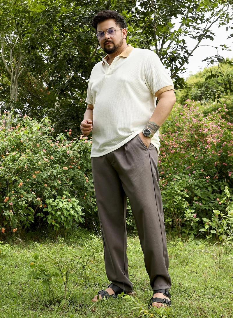 Instafab Plus Instafab Plus Men Block Textured-Knit Polo T-Shirt | Jacquard Polo Neck , Short Cuff Sleeves | Half-Button , Straight Hem | Colourblock Jacquard | Knit Fabric For Casual & Daily Wear | Peach & White