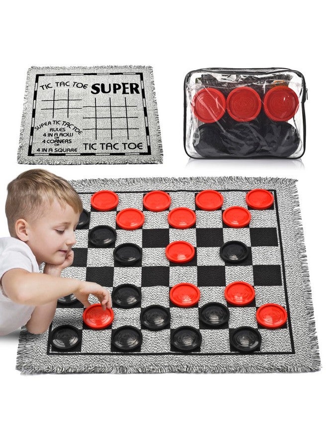 QuadPro Giant Checkers Board Game Set,3 in 1 Jumbo Tic Tac Toe Game,Classic Checkers Board Game for Kids & Adults,Large Checkers Rug Game Mat,Indoor Outdoor Yard Game for Family Camping Party - Image 1