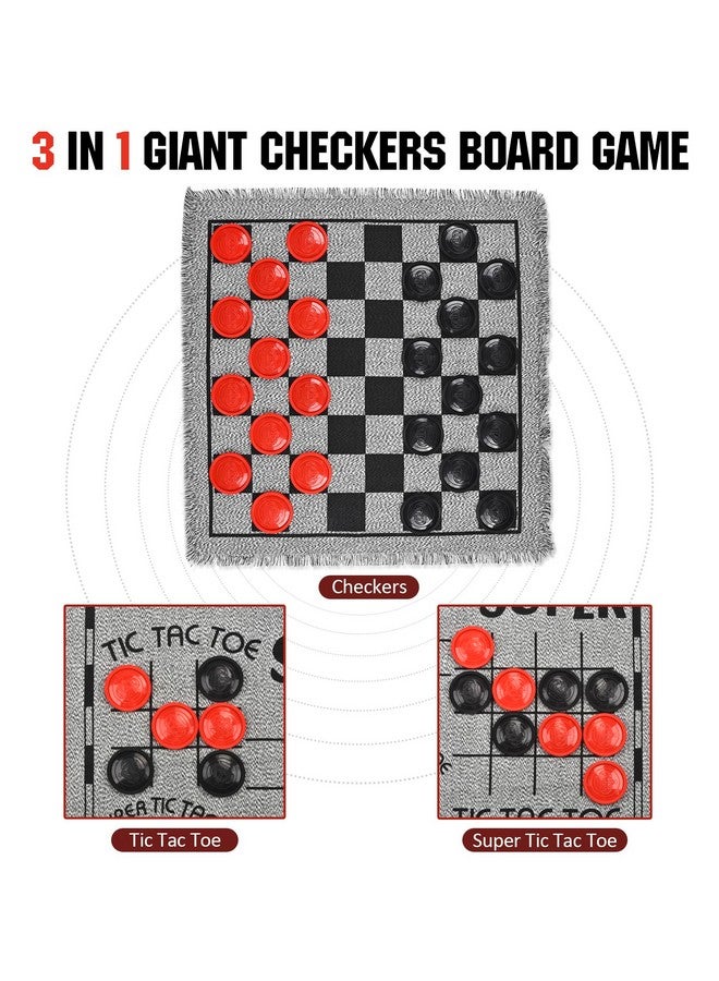 QuadPro Giant Checkers Board Game Set,3 in 1 Jumbo Tic Tac Toe Game,Classic Checkers Board Game for Kids & Adults,Large Checkers Rug Game Mat,Indoor Outdoor Yard Game for Family Camping Party - Image 3