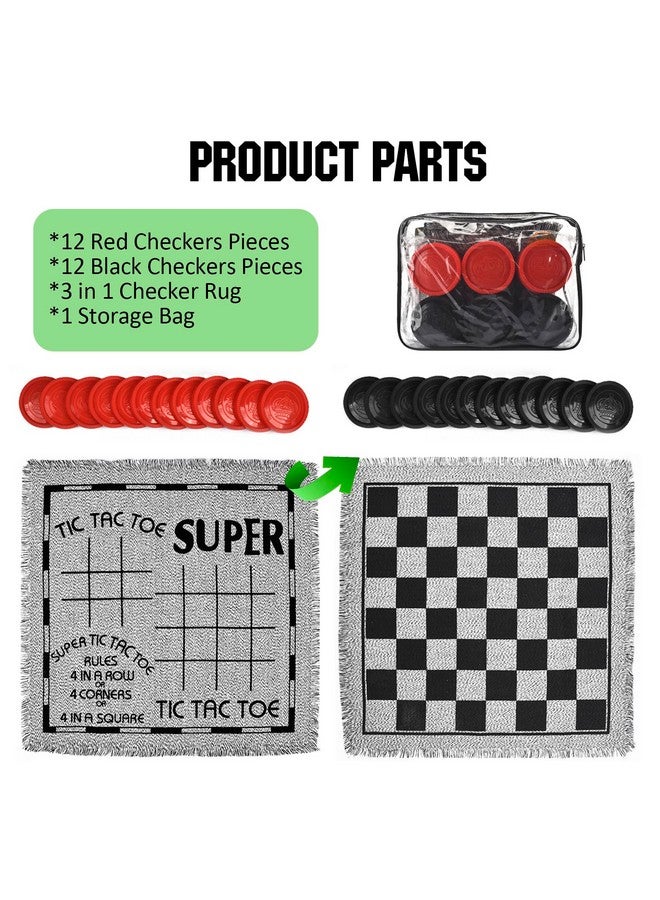 QuadPro Giant Checkers Board Game Set,3 in 1 Jumbo Tic Tac Toe Game,Classic Checkers Board Game for Kids & Adults,Large Checkers Rug Game Mat,Indoor Outdoor Yard Game for Family Camping Party - Image 4