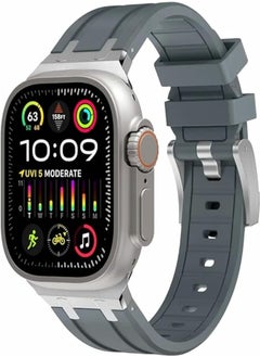 Dado Liquid Silicone Rubber Bands Compatible with Apple Watch Series Ultra 2 | 9 | 8 Ultra | 8 | 7 | 6 | 5 49/45/44/42 mm, Luxury Design Rubber Strap with Stainless Steel Adapter (Grey - Silver)