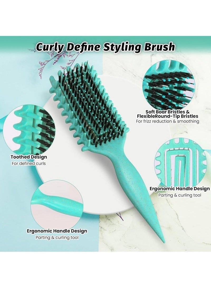 ATRJSZ Curly Hair Brush Defining, Vented Curl Defining Brush for Effortlessly Detangling Shaping and Styling Women's Men's Curls on All Wet or Dry Hair Types, Reduces Frizz (Green)  - Image 2