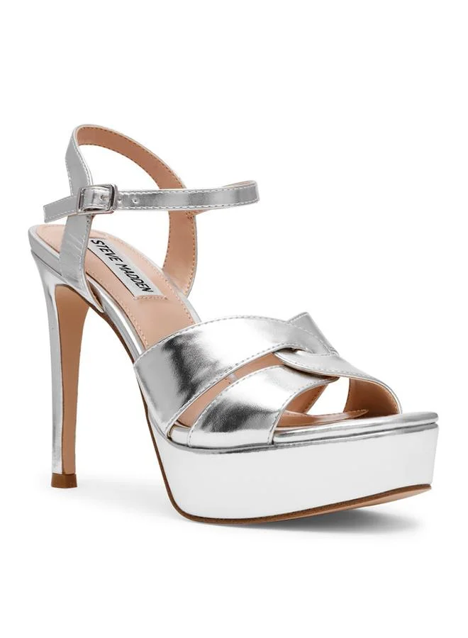 ستيف مادن Lavisher Silver Women's Ankle-Strap Platform Sandals