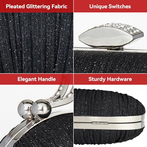 Simcat Women Gold Clutch Purses Glitter Evening Handbag Pleated Evening Bag for Lady Formal Bridal Wedding Prom (Black 2) - Image 5