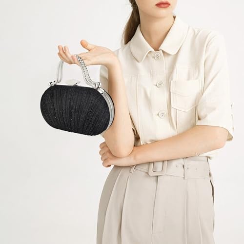 Simcat Women Gold Clutch Purses Glitter Evening Handbag Pleated Evening Bag for Lady Formal Bridal Wedding Prom (Black 2) - Image 2