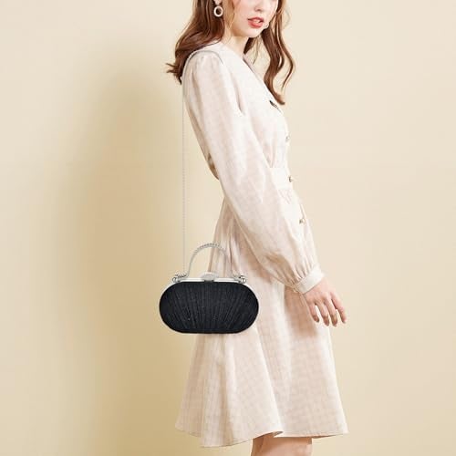 Simcat Women Gold Clutch Purses Glitter Evening Handbag Pleated Evening Bag for Lady Formal Bridal Wedding Prom (Black 2) - Image 3