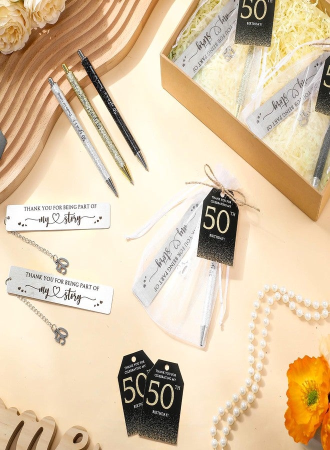 Sinload 24 Set 50th Birthday Favors for Guests Anniversary Party Favor Thanks for Coming Glitter Ballpoint Pen Bookmark Thank You Card Organza Bag for Adult Appreciation Souvenir Birthday Gift(50th) - Image 4