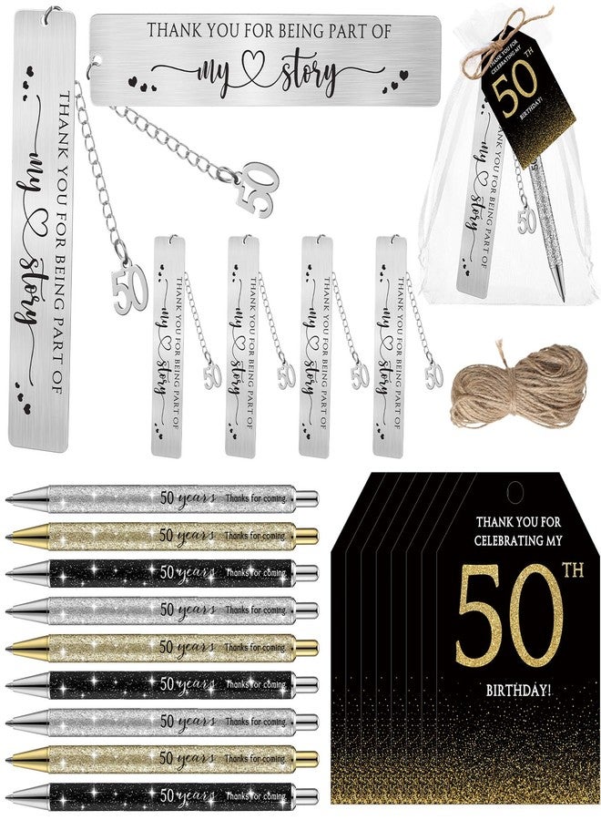 Sinload 24 Set 50th Birthday Favors for Guests Anniversary Party Favor Thanks for Coming Glitter Ballpoint Pen Bookmark Thank You Card Organza Bag for Adult Appreciation Souvenir Birthday Gift(50th) - Image 1