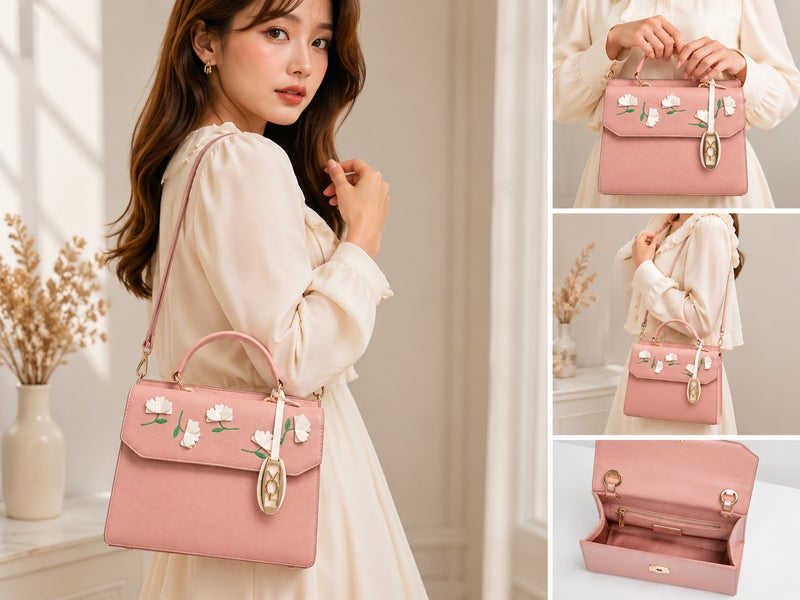 Women's Elegant Floral Embroidered Handbag with Adjustable Shoulder Strap - Image 2