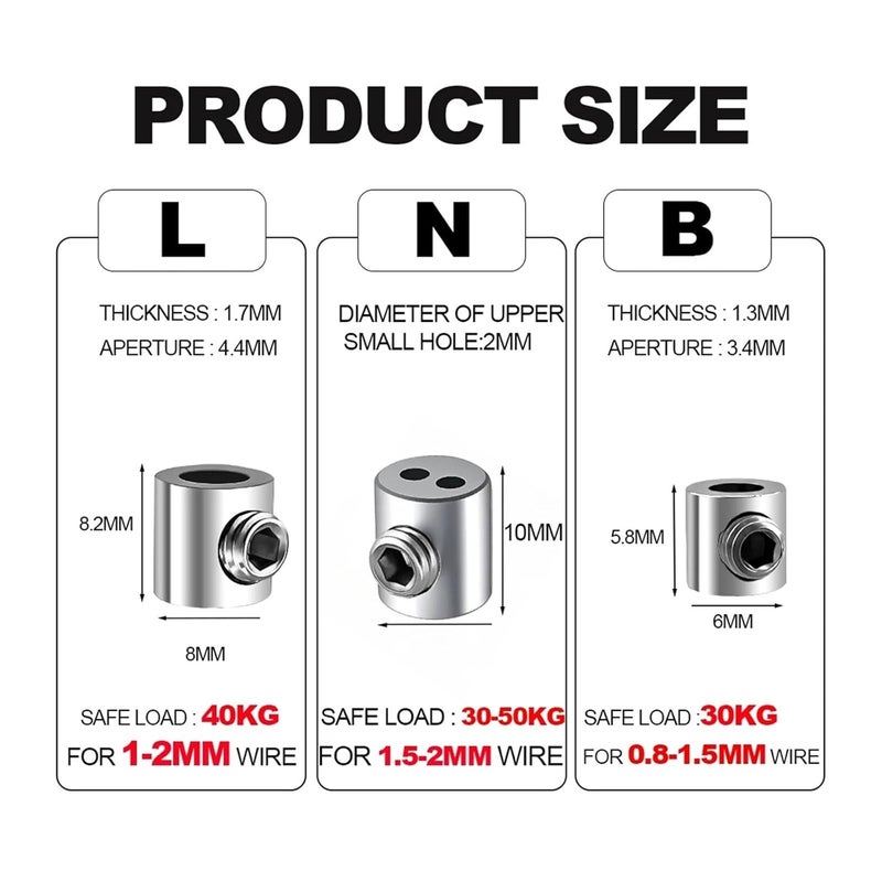 Stainless Steel Wire Rope Clamp Adjustable Cable Clip Hardware Accessories B 100PCS - Image 3