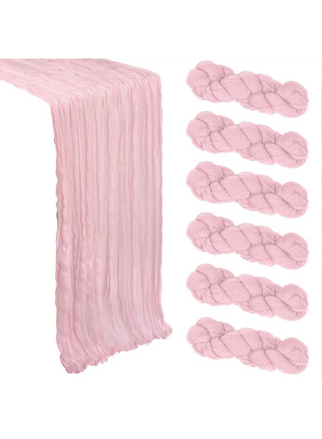 Heneger 6 Pack Pink Cheesecloth Table Runner 10Ft Gauze Cheese Cloth Table Runner 35x120 Inch Boho Rustic Sheer Fabric for Summer Wedding Party Decor Baby Shower Centerpiece Home Table Decorations - Image 1