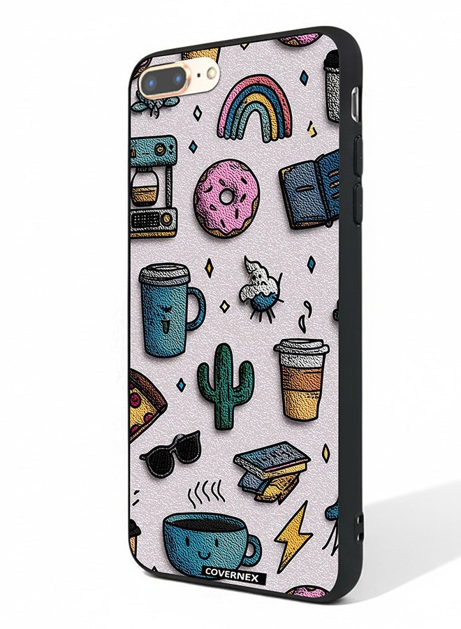 Covernex Apple iPhone 8 Plus Protective Case Cover Printed Featuring Coffee and Snacks Doodle Pattern - Image 1