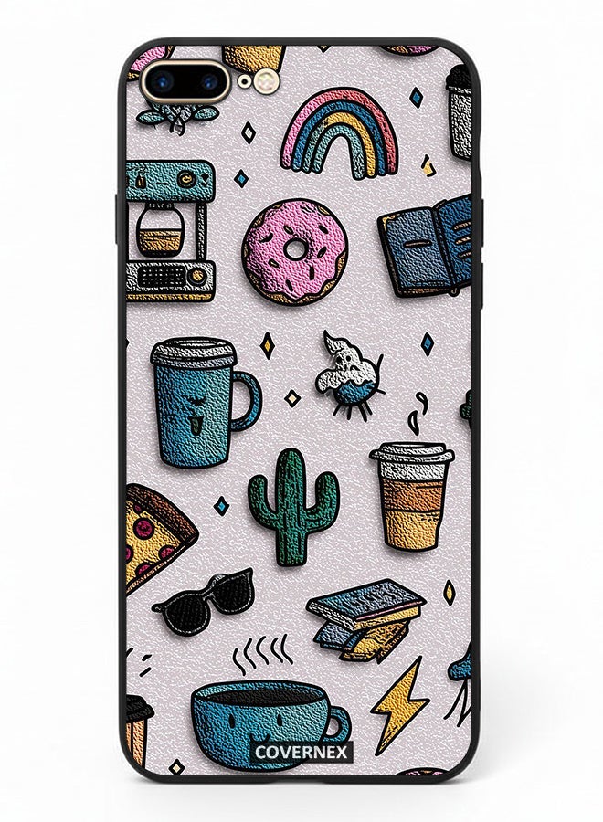 Covernex Apple iPhone 8 Plus Protective Case Cover Printed Featuring Coffee and Snacks Doodle Pattern - Image 2