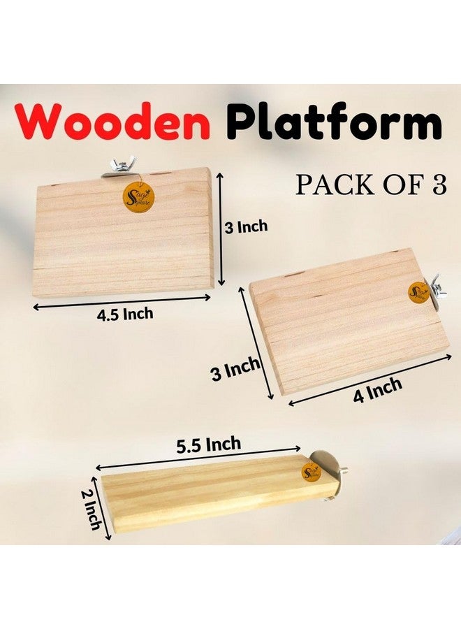 Sage Square Wooden Stand Platform Made Of Natural Wood Combo Of Three (2*5.5, 3*4 & 3*4.5 Inches) Rectangle Shaped Perch Stand, Cage Accessories, Gym, Playful Toy, Suitable For Birds, Parrots, Budgies - Image 2